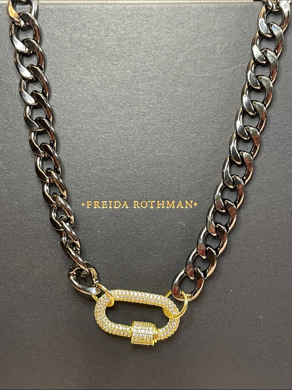 Freida Rothman VAULT Black Rhodium Cuban Link w/ Pave Carabiner - NWT $135 MSRP